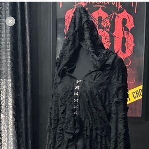 Dolls kill hooded cloak Gothic widow shredded Ruffle  large